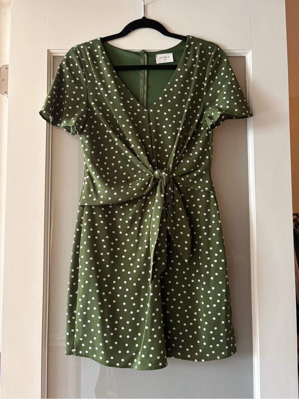 Everly Green Polka Dot Tie-Front Mini Dress